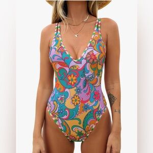 CUPSHE Women's One Piece Swimsuit Bathing Suit Double Strap Back Tie Low Cut F18